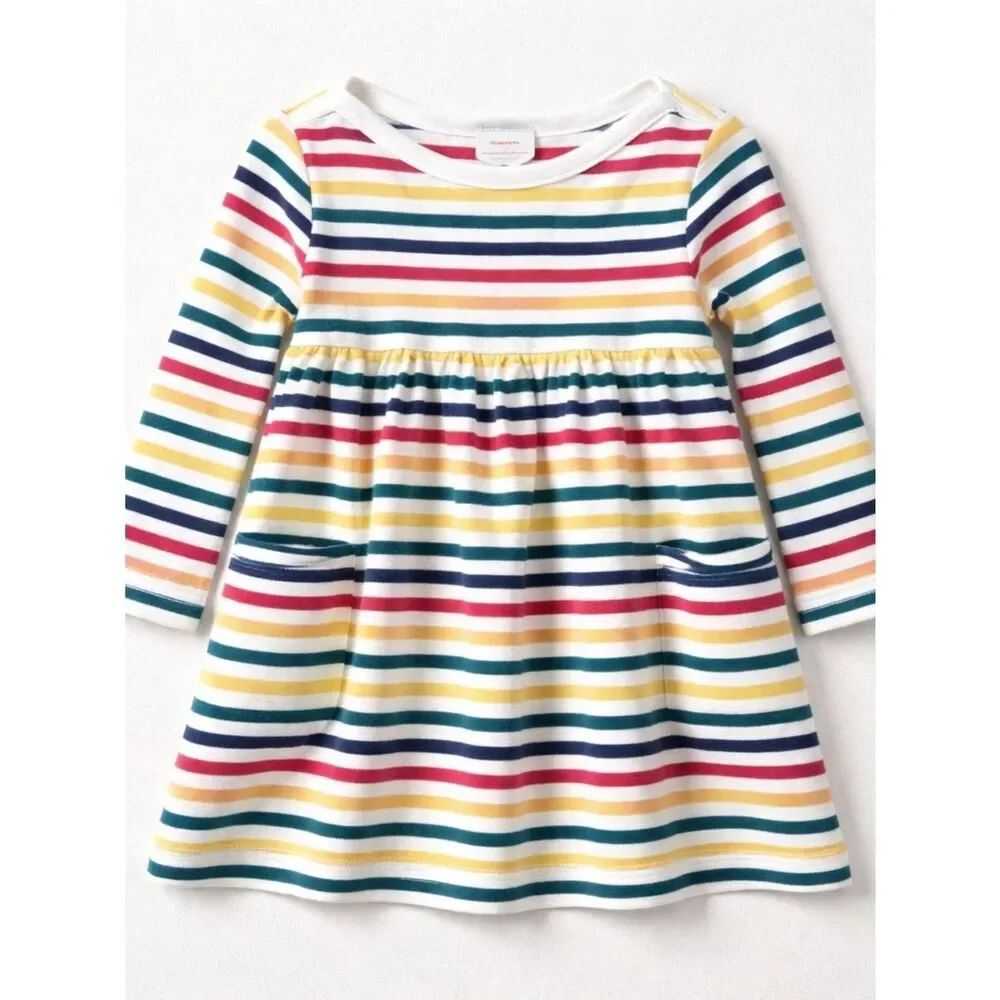 Hanna Andersson organic cotton long sleeve multi color stripe dress size 2T